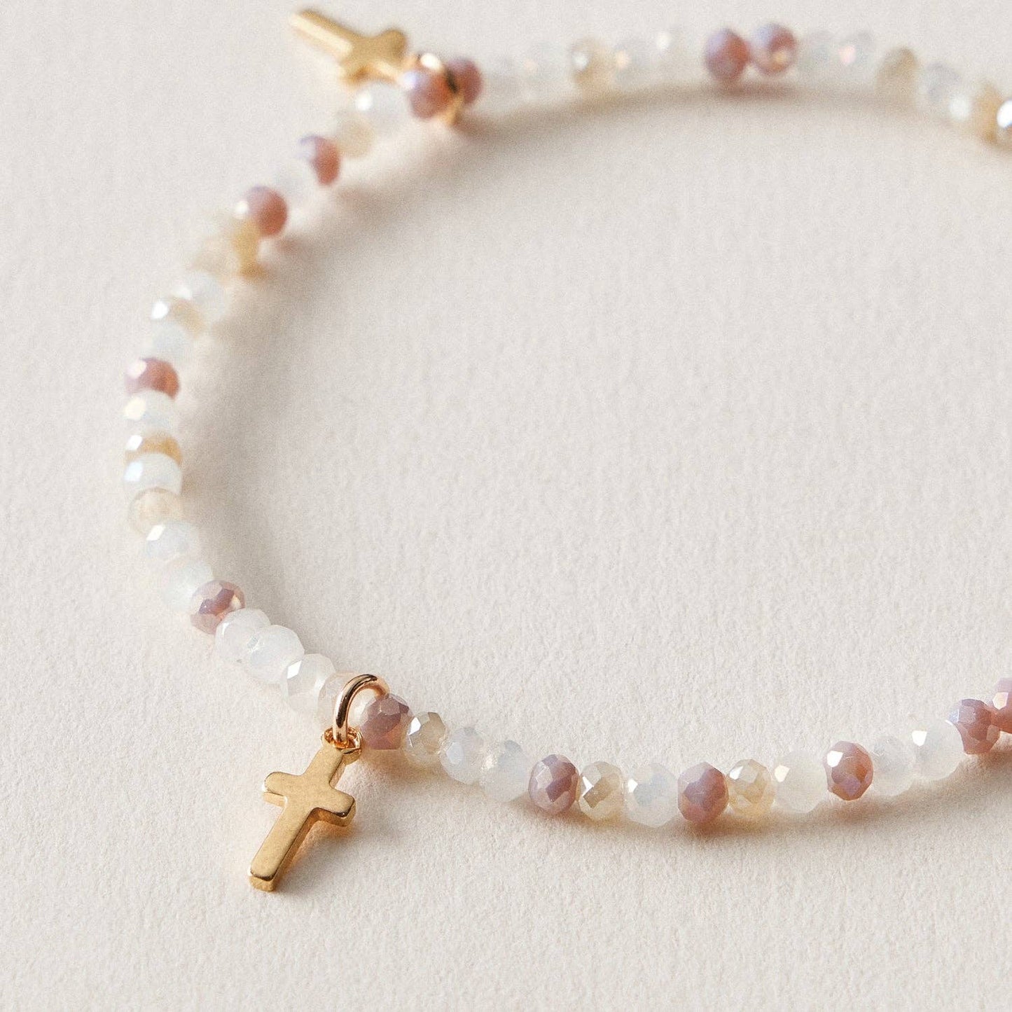 Gold Cross Charm Crystal Stretch Bracelet Stack Set: CHAMP / ONE