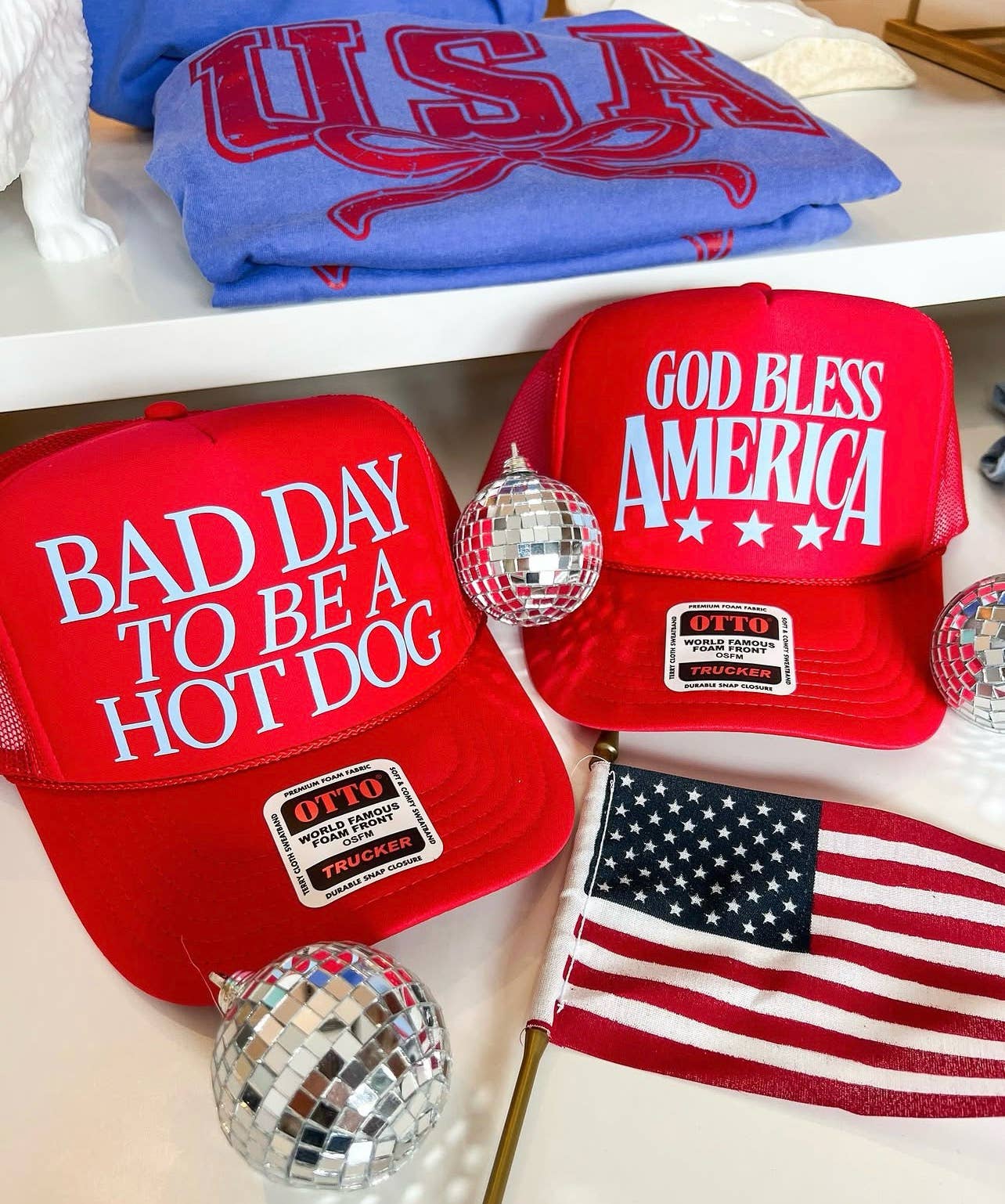 America USA July Fourth Trucker Hats: God Bless America