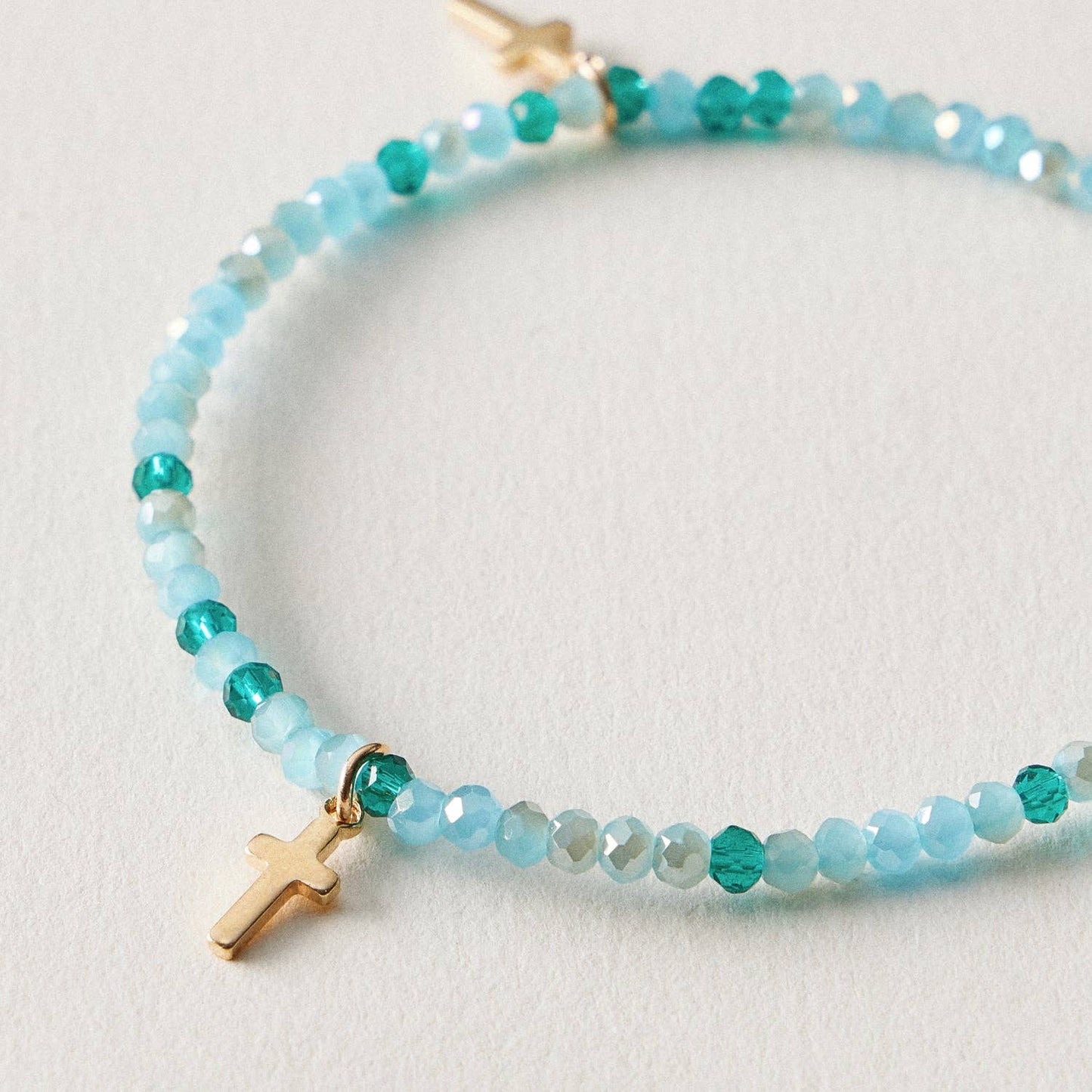 Gold Cross Charm Crystal Stretch Bracelet Stack Set: CHAMP / ONE