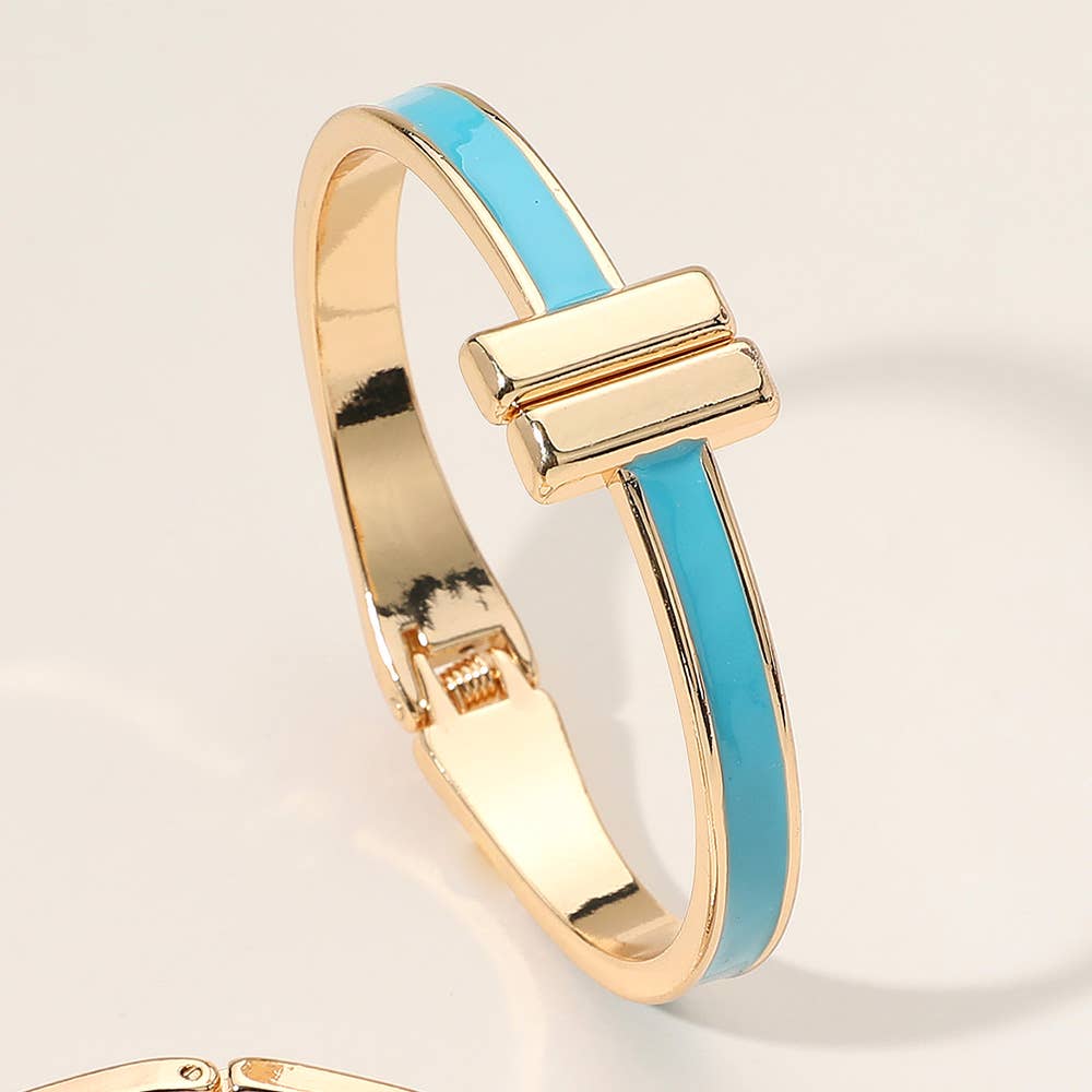 Metal Bar Tip Enamel Hinged Bangle Bracelet: Black
