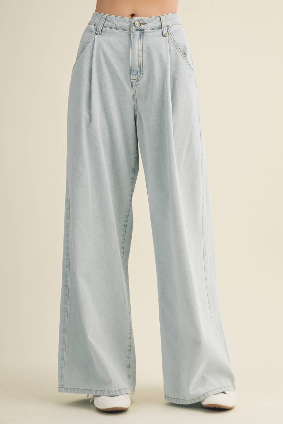 Pleat-Front High-Waist Denim