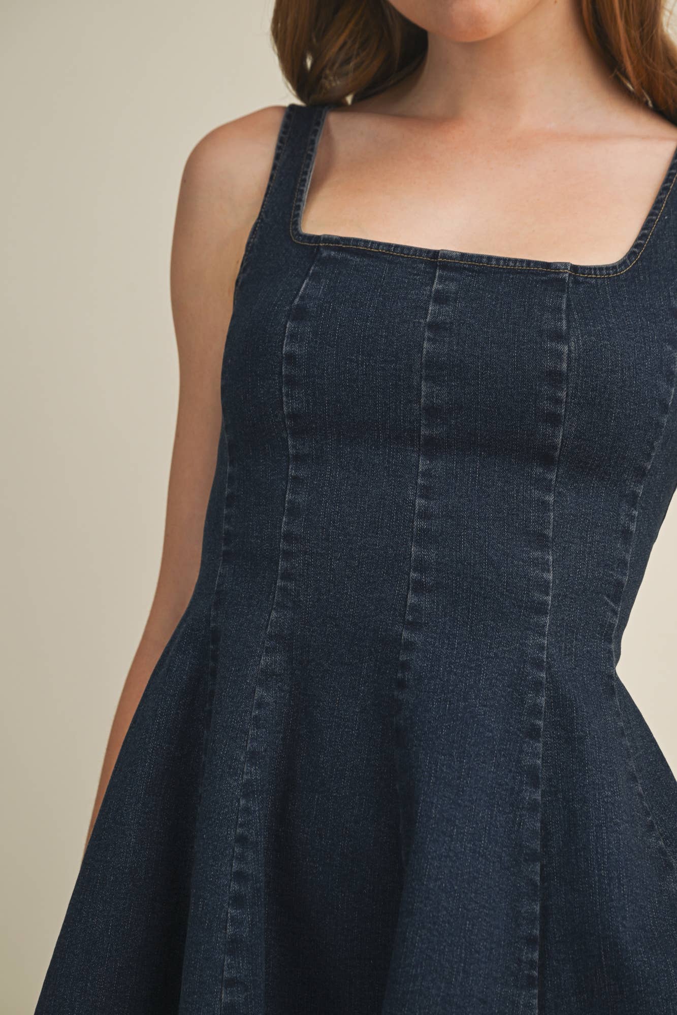 Square Neck Seamed Fit-And-Flare Dress