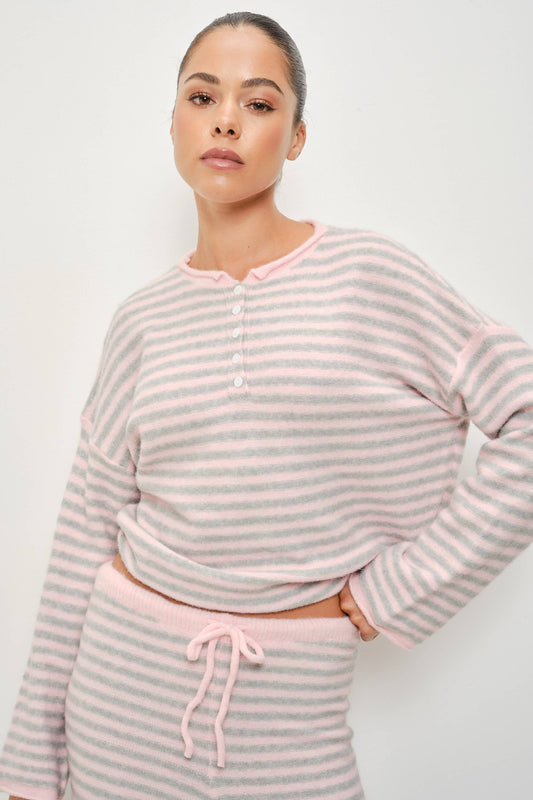 ELLA STRIPED HENLEY KNIT TOP