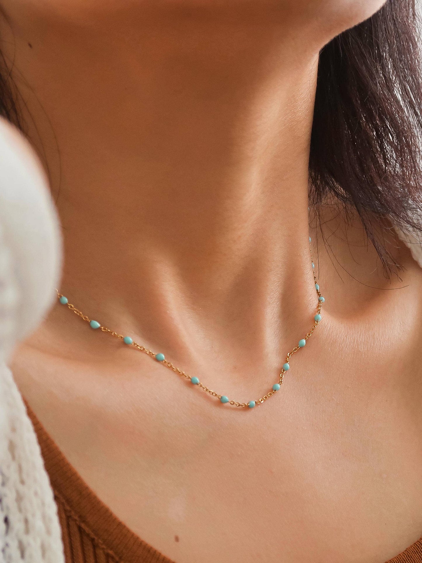 Beaded Petite Chain Necklace: Blue
