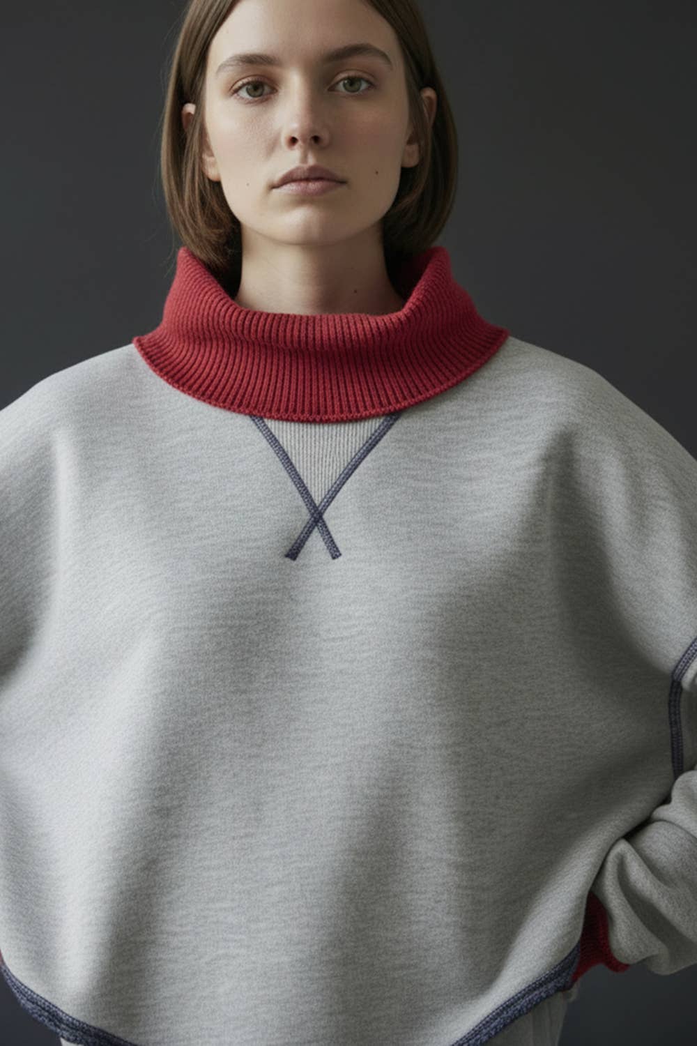 Wide Ribbed Collared Neck Cape mockneck