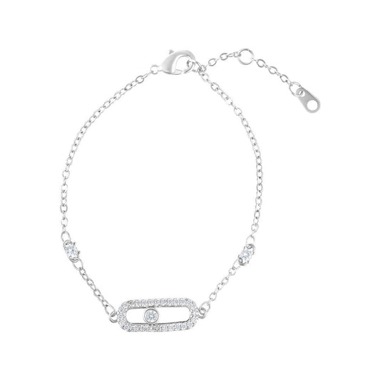 Sterling Silver Plated Adjustable CZ Dancing Stone  Bracelet