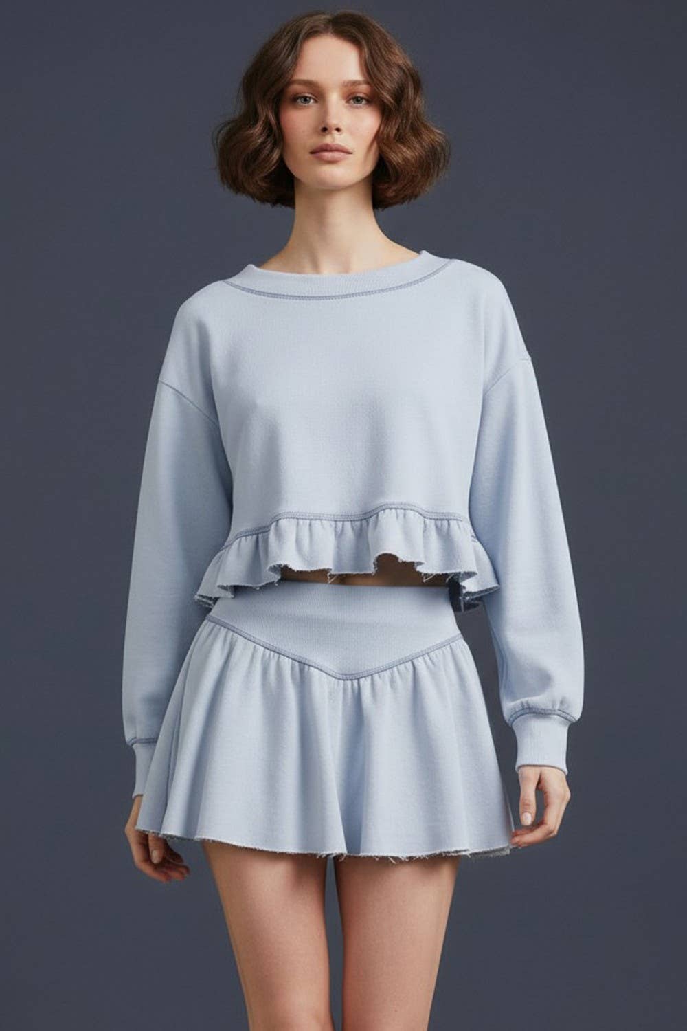 Ruffled Hem Crop Top & Pleated Mini Skirt Set