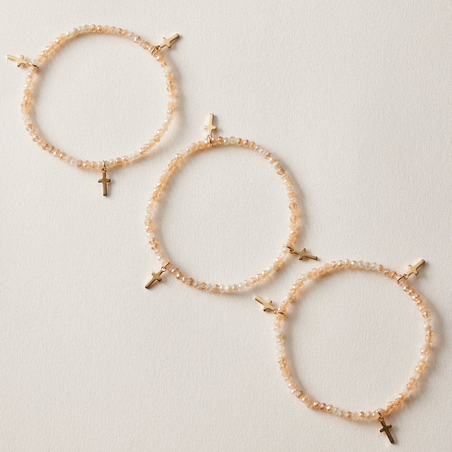 Gold Cross Charm Crystal Stretch Bracelet Stack Set: CHAMP / ONE