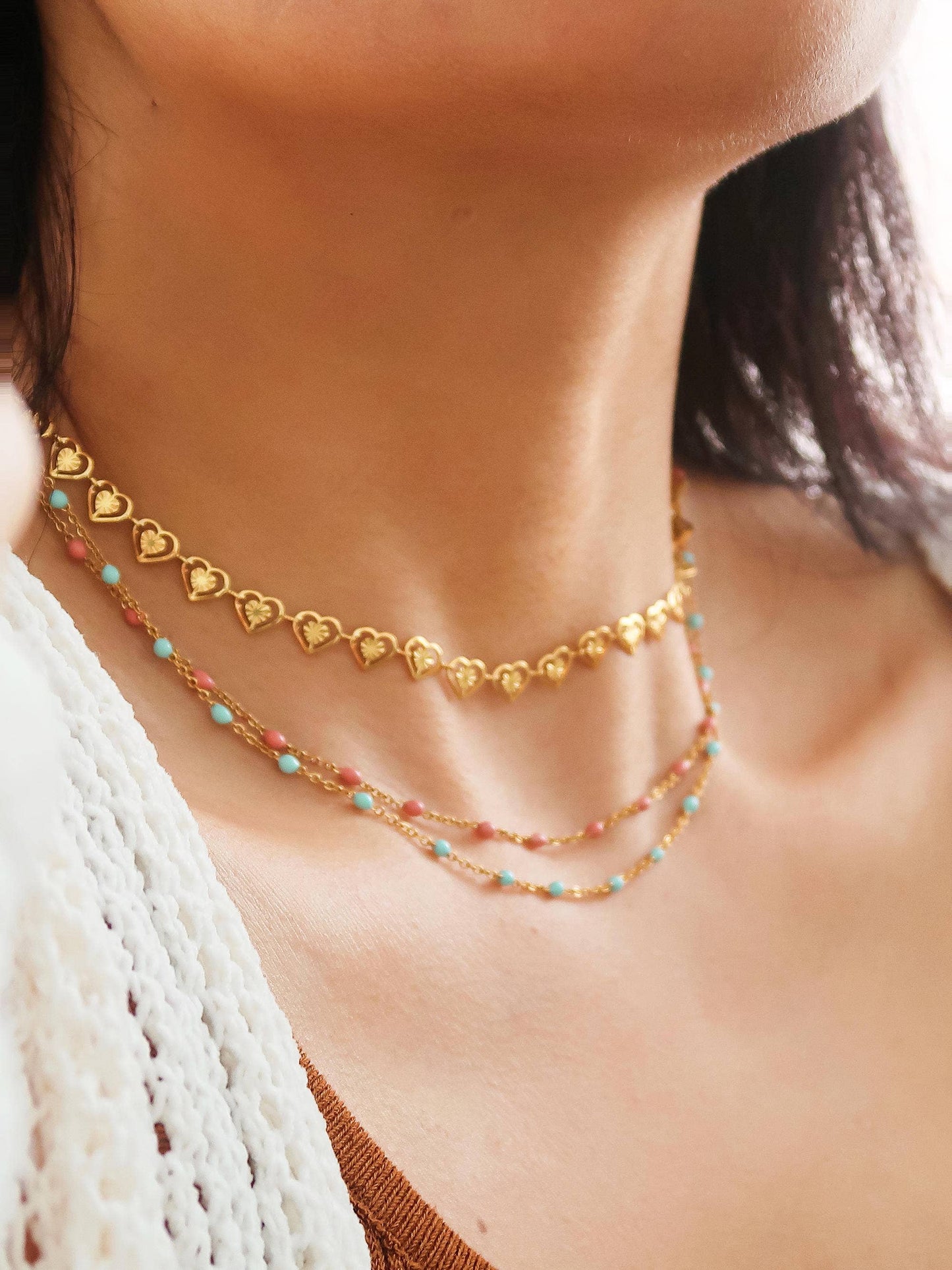 Beaded Petite Chain Necklace: Rose