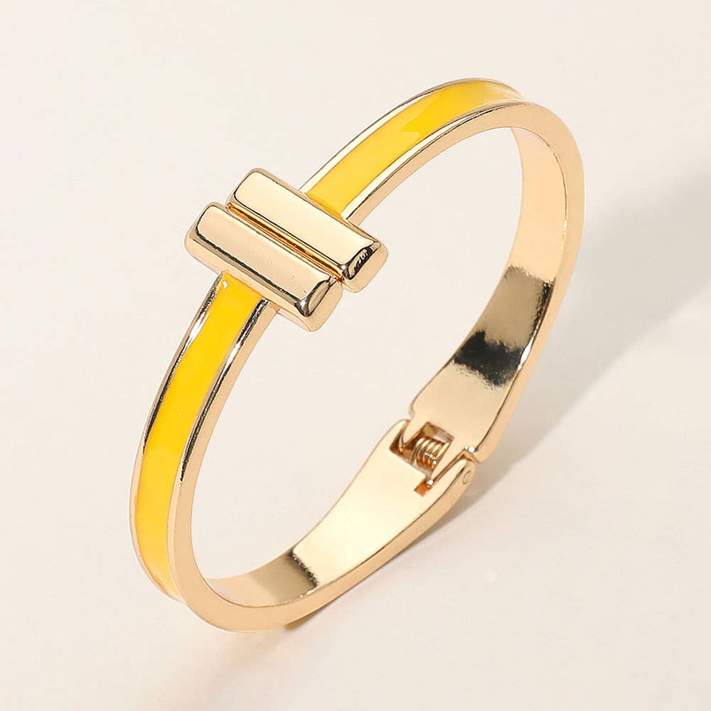 Metal Bar Tip Enamel Hinged Bangle Bracelet: Black