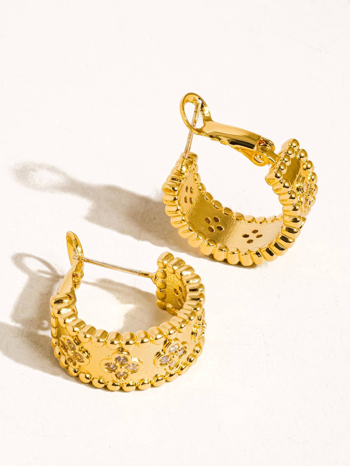 Gold Vintage Floral Hoop Earring