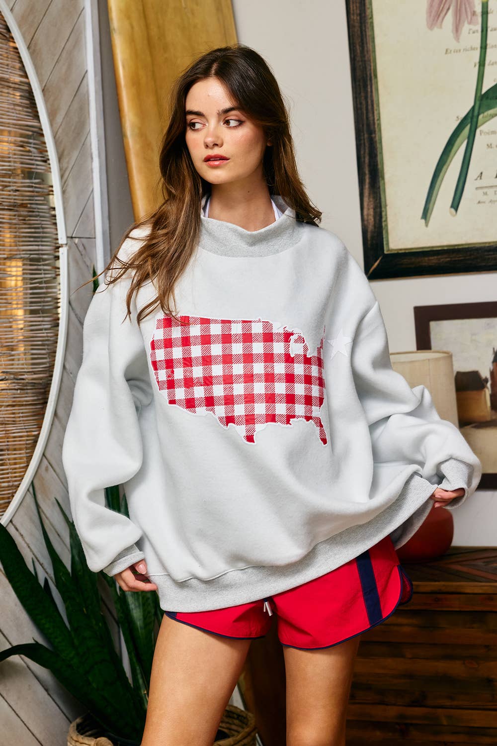 USA Map Reversible Oversize Mockneck