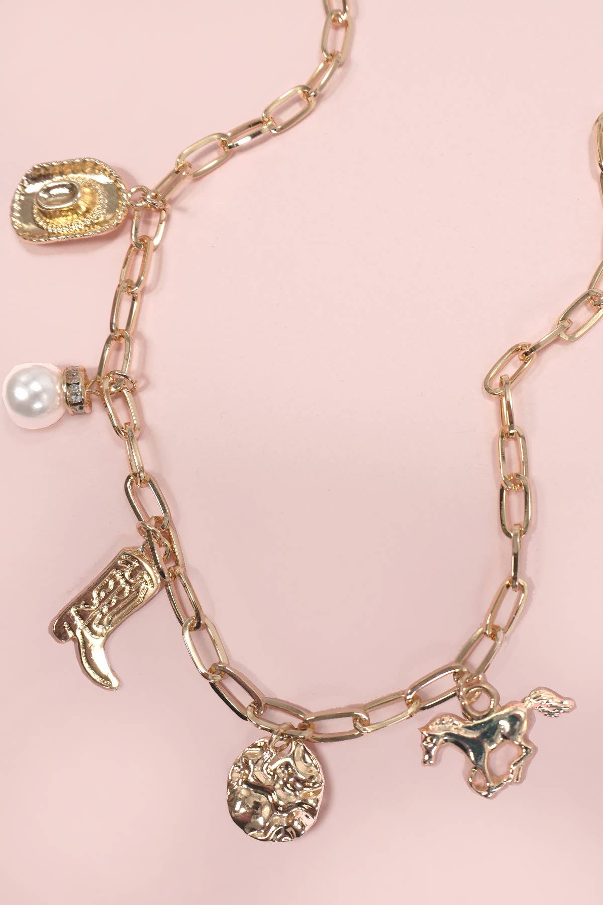 WESTERN BOOT STAR HAT HORSESHOE CHARM NECKLACE | 80N1187: Gold