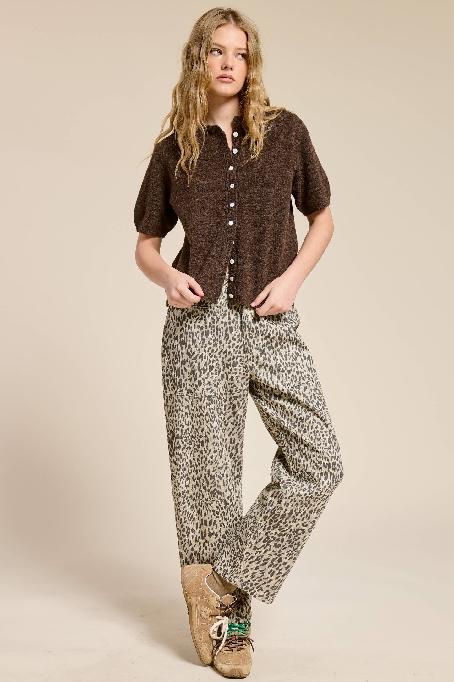 Short Sleeve Button Down Cardigan Top: Tangerine / S