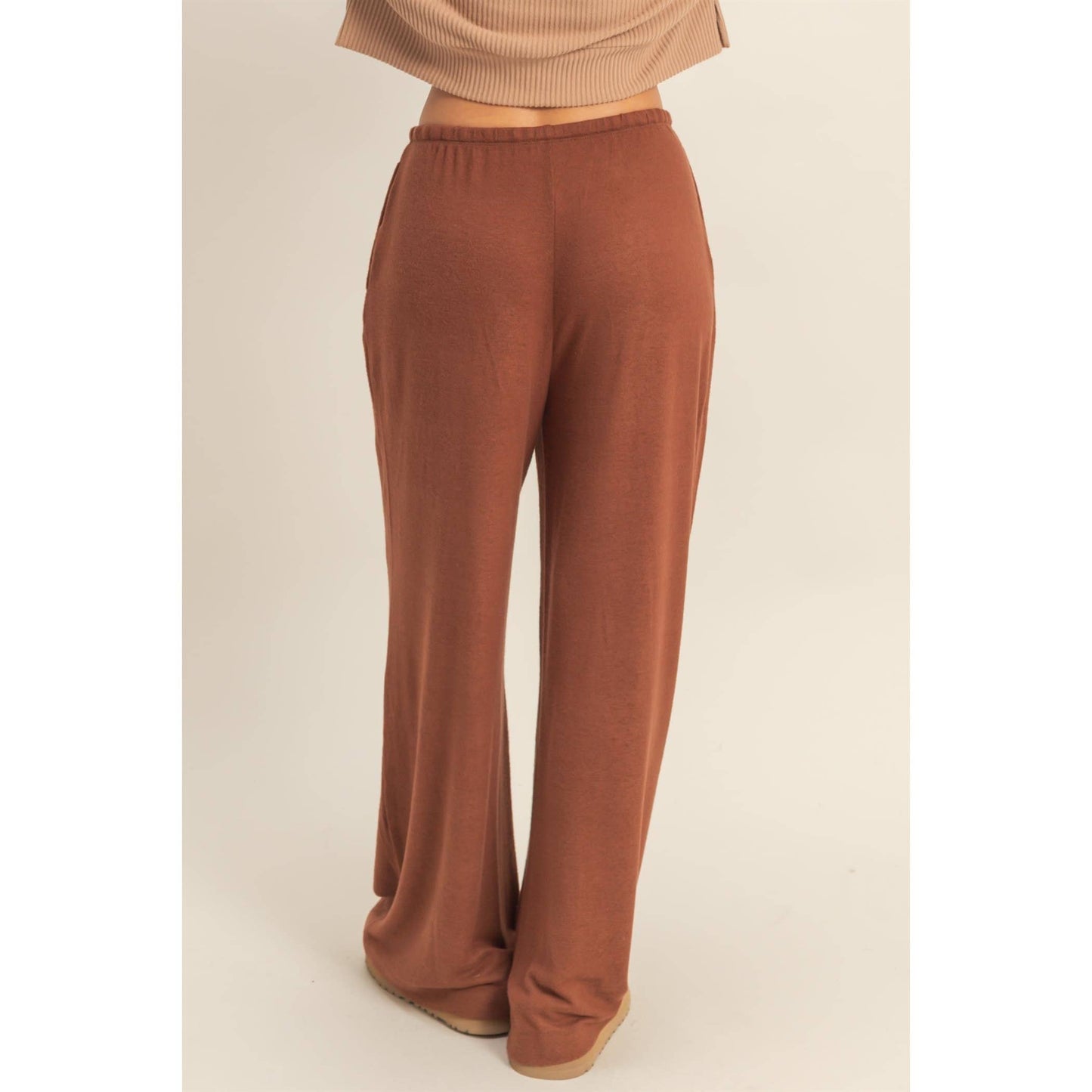 Laid Back Brushed Fabric Relaxed Wide Leg Pants