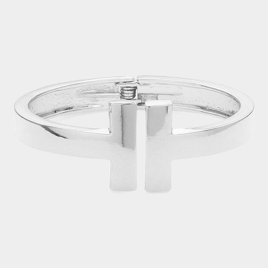 Geometric Metal T Bar Hinged Bangle Bracelet