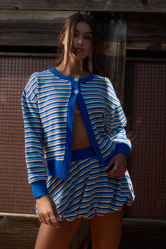 Vibrant Multi-Stripe Dual-Button Knit Cardigan