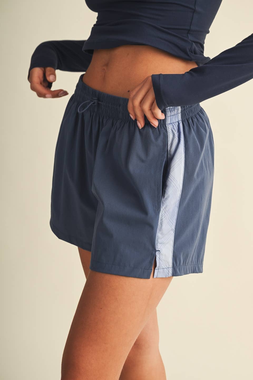 Plaid Side Contrast Block Nylon Shorts